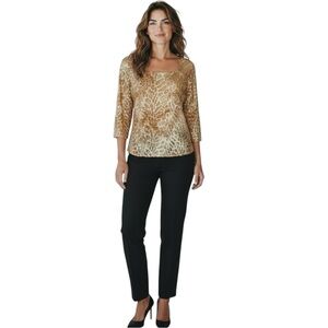 Dressbarn Woman Size 1X Gold Brown Lace Sparkle Blouse
